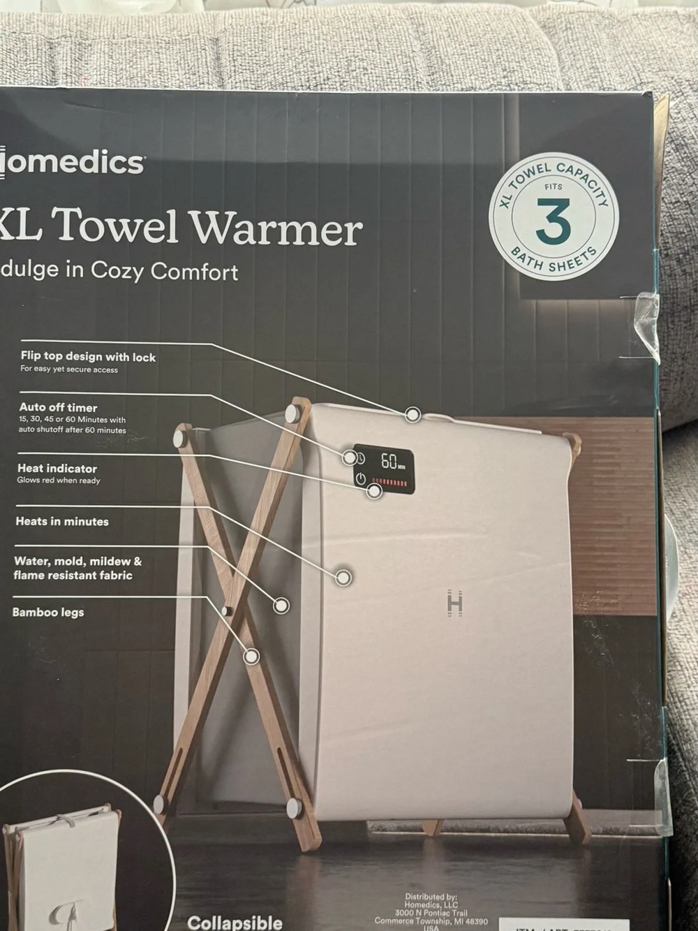 Homedics XL Towel Warmer in White and Pink Accent